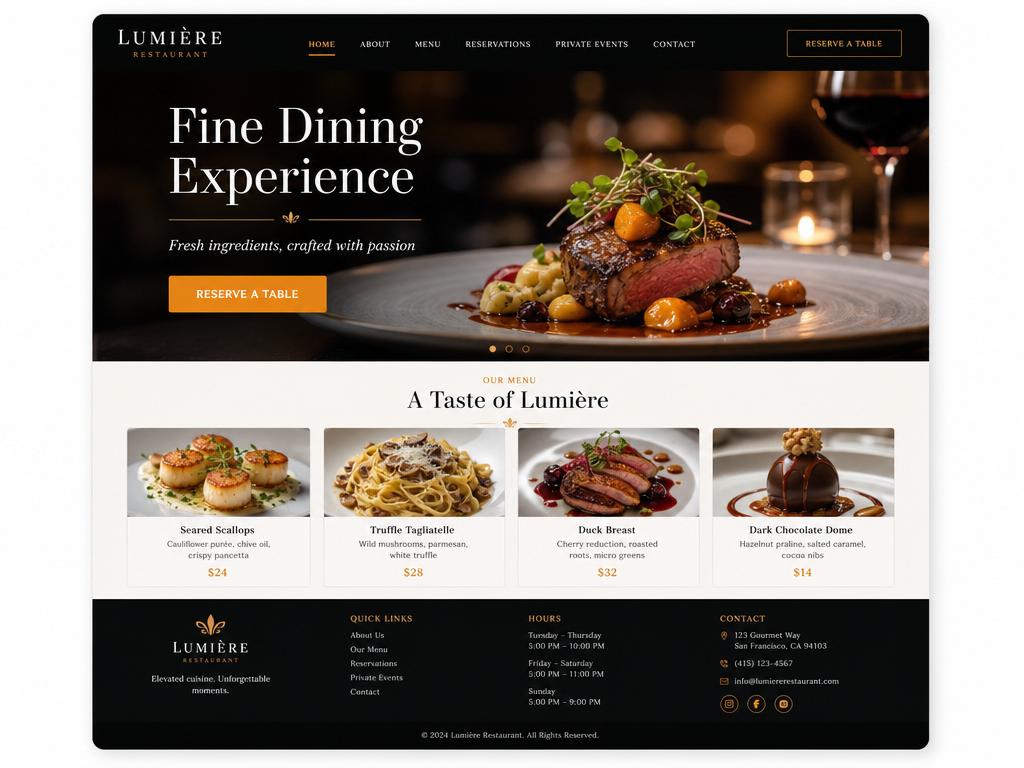 Restaurant website example